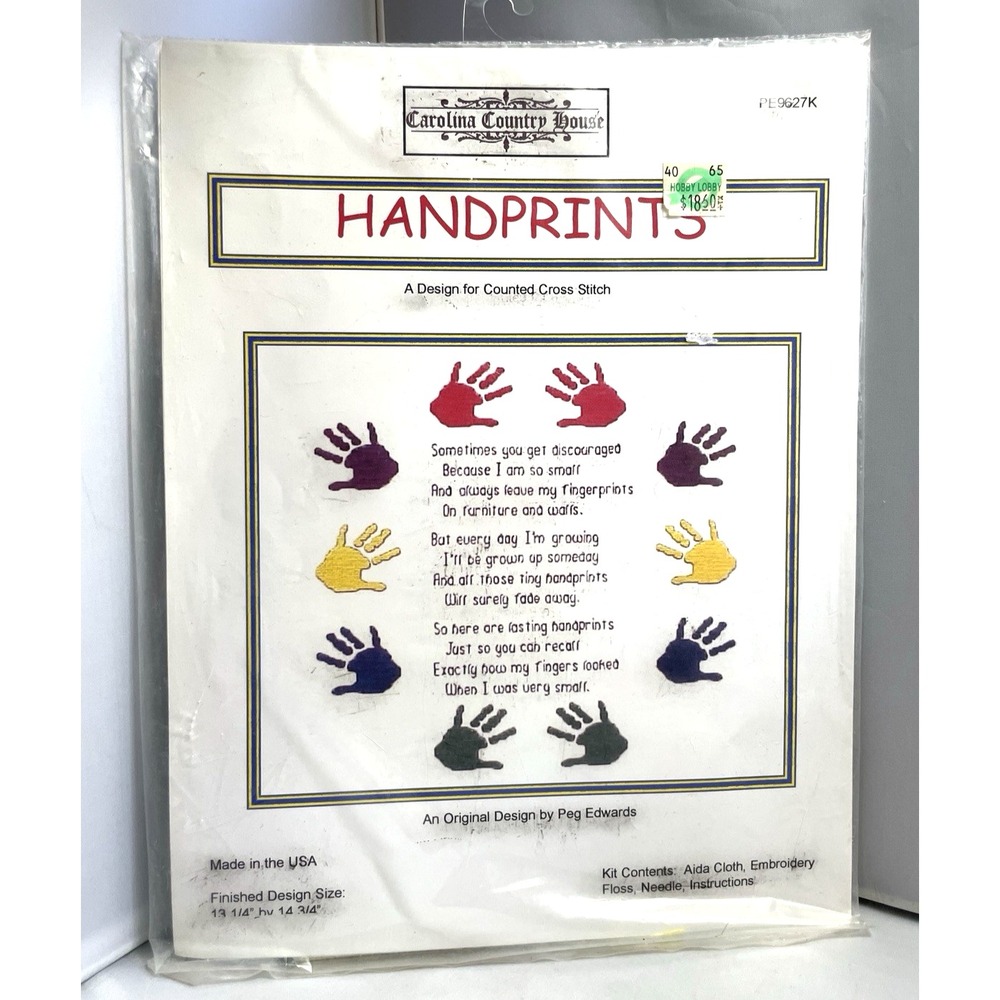 Vintage Handprints Cross Stitch Kit Carolina Country House PE9627K 1990s Craft